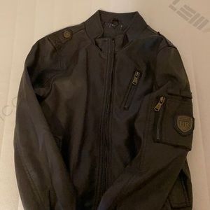 Brown boys faux leather jacket